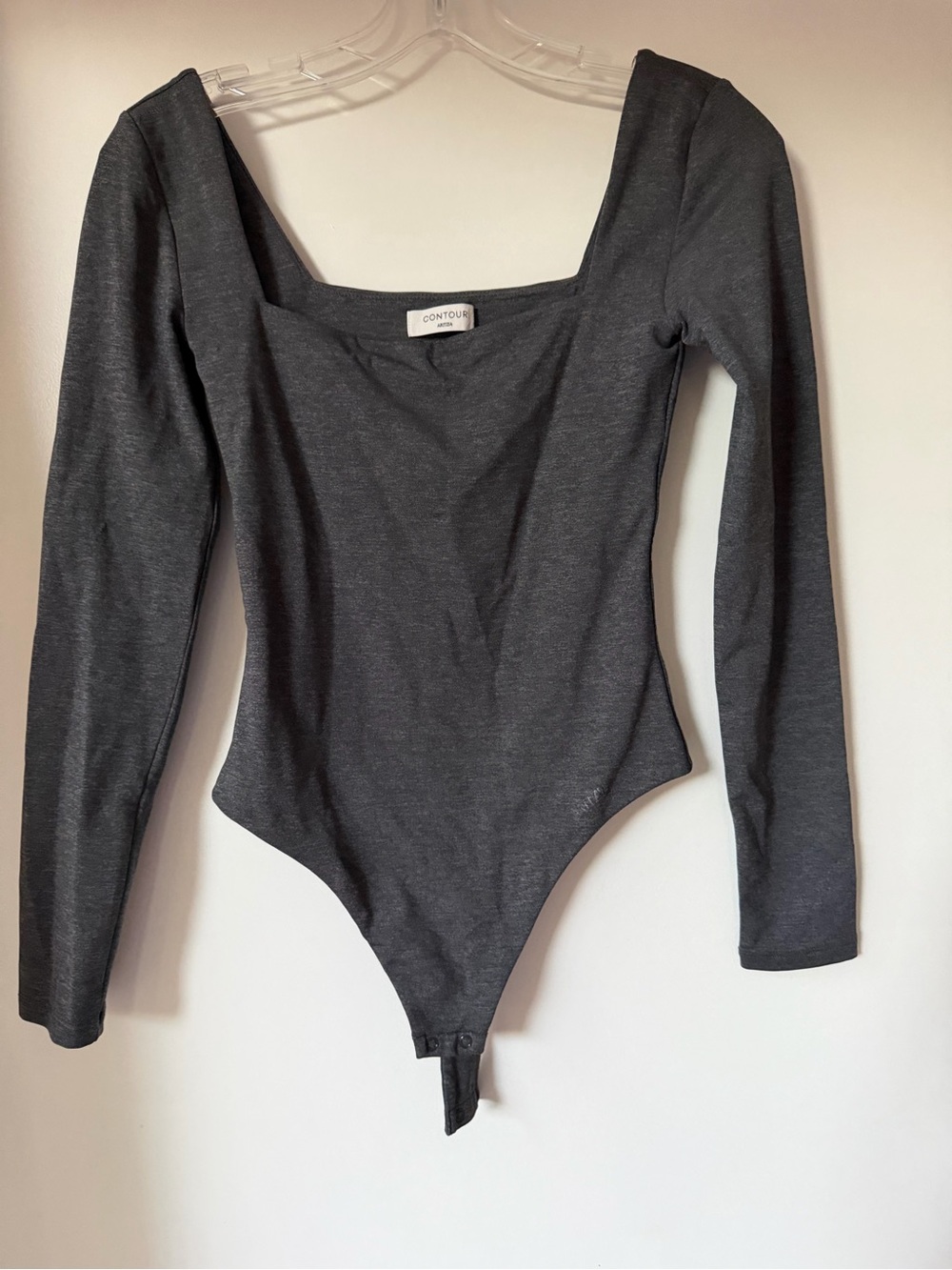Aritzia Women's Long-Sleeve Square Neck Charcoal Bodysuit S